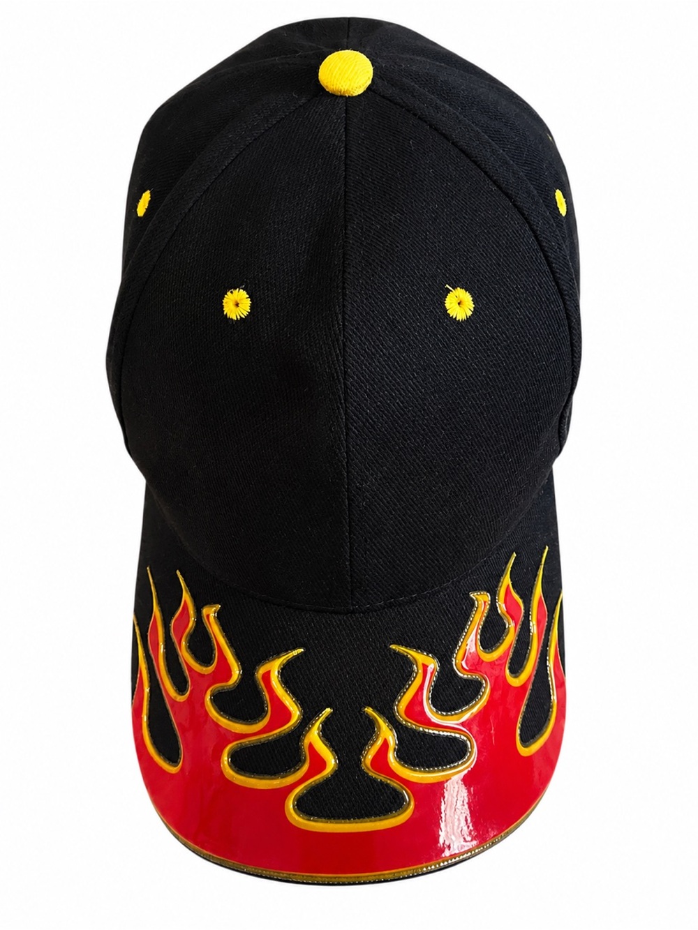 Black Cap with Red and Yellow Flame Visor - Men's Baseball Hat